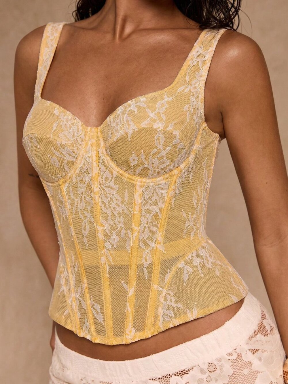 Yellow Casual Women's Lace Criss-Cross Strappy Tank Top